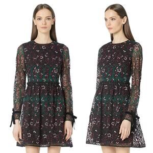 ML Monique Lhuillier Dress Embroidered Black Long Sleeve Cocktail Mini Dress 4